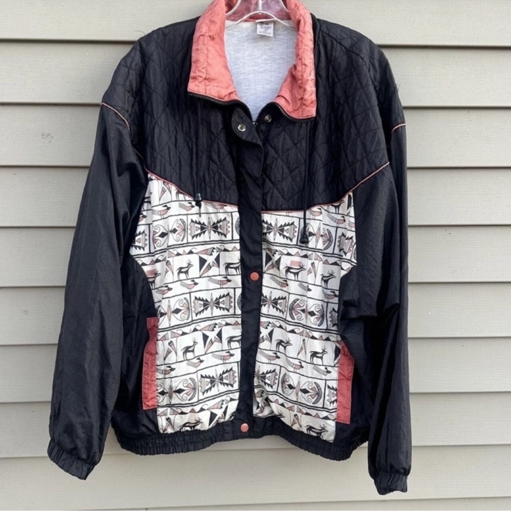 Vintage 90s Windbreaker Jacket Aztec Tribal Print Nylon Women’s